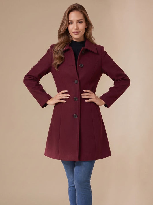 Marie | Damen A-Linien Wintermantel mit Knopfverschluss und klassischem Kragen