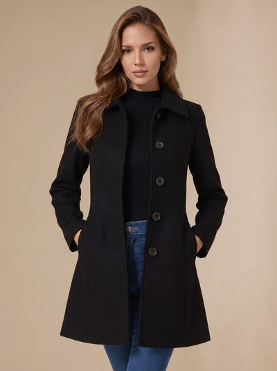 Marie | Damen A-Linien Wintermantel mit Knopfverschluss und klassischem Kragen