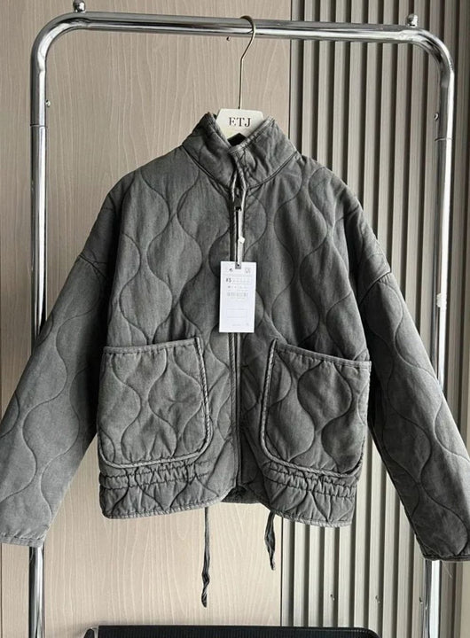 Lena | Damen Cropped Steppjacke mit Stehkragen Reißverschluss und Taschen