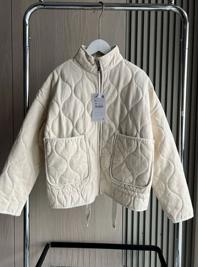 Lena | Damen Cropped Steppjacke mit Stehkragen Reißverschluss und Taschen