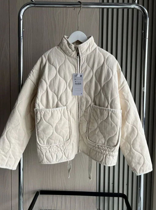 Lena | Damen Cropped Steppjacke mit Stehkragen Reißverschluss und Taschen