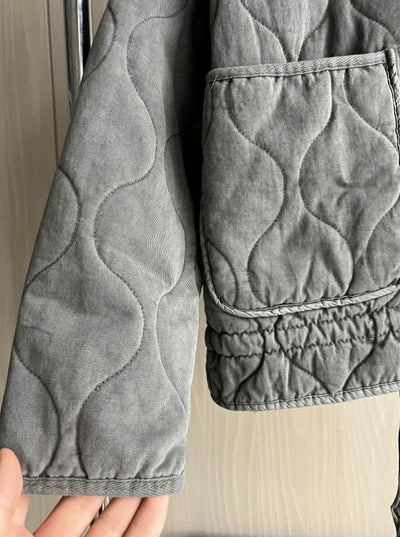 Lena | Damen Cropped Steppjacke mit Stehkragen Reißverschluss und Taschen