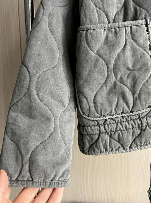 Lena | Damen Cropped Steppjacke mit Stehkragen Reißverschluss und Taschen