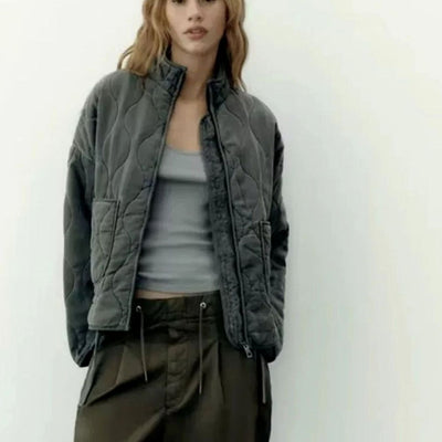 Lena | Damen Cropped Steppjacke mit Stehkragen Reißverschluss und Taschen