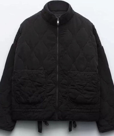 Lena | Damen Cropped Steppjacke mit Stehkragen Reißverschluss und Taschen