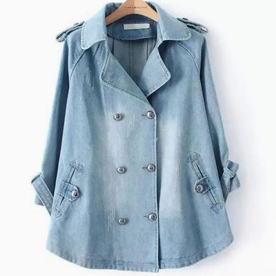 Sophie | Damen Denim-Cape-Mantel Oversized Doppelknopf Vintage-Wash