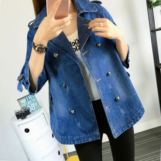 Sophie | Damen Denim-Cape-Mantel Oversized Doppelknopf Vintage-Wash