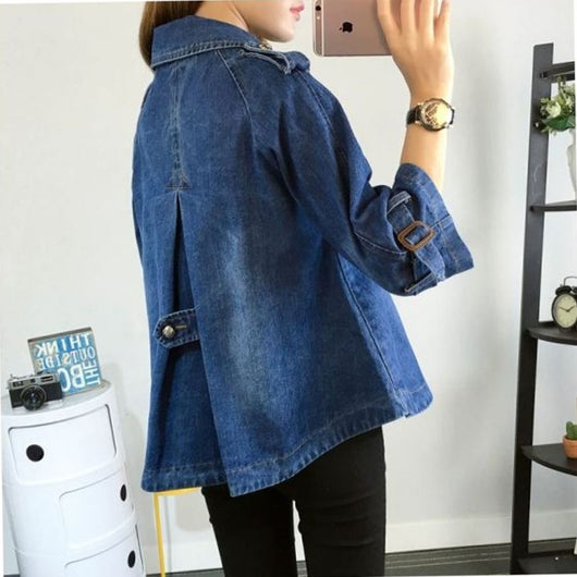 Sophie | Damen Denim-Cape-Mantel Oversized Doppelknopf Vintage-Wash