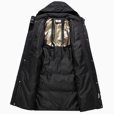 Marie | Damen Extralanges Stepp-Winterparka mit Kapuze und Rippbündchen