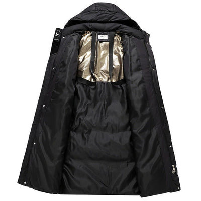 Marie | Damen Extralanges Stepp-Winterparka mit Kapuze und Rippbündchen