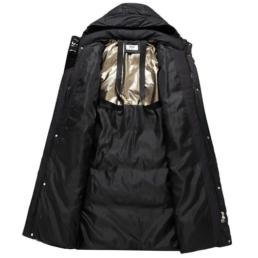 Marie | Damen Extralanges Stepp-Winterparka mit Kapuze und Rippbündchen
