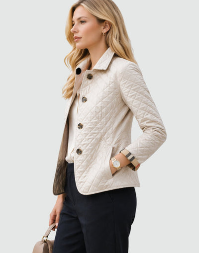 Luisa | Damen Gesteppte Kragen-Jacke mit Knopfleiste für die Übergangszeit