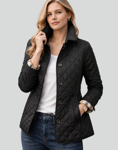Luisa | Damen Gesteppte Kragen-Jacke mit Knopfleiste für die Übergangszeit