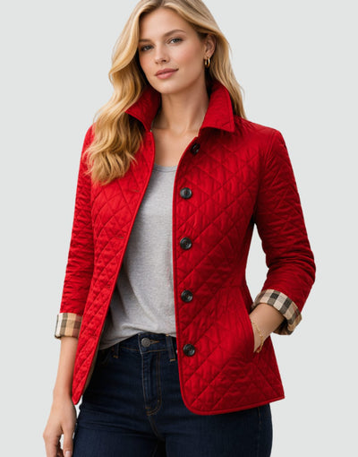 Luisa | Damen Gesteppte Kragen-Jacke mit Knopfleiste für die Übergangszeit