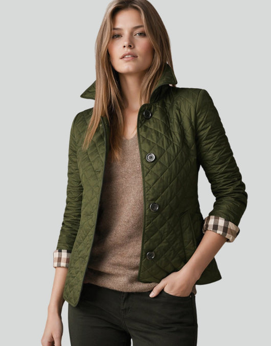 Luisa | Damen Gesteppte Kragen-Jacke mit Knopfleiste für die Übergangszeit