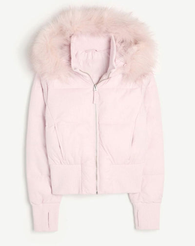Lena | Damen Kurze Pufferjacke mit Fellkapuze und Frontreißverschluss