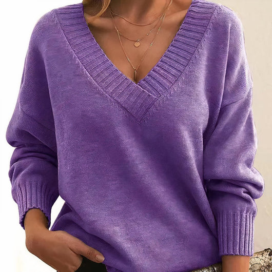 Greta | Damen Langarm V-Ausschnitt Cashmere-Blend Strick Sweater