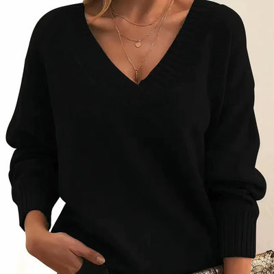 Greta | Damen Langarm V-Ausschnitt Cashmere-Blend Strick Sweater