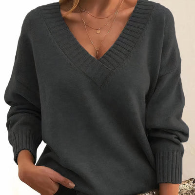 Greta | Damen Langarm V-Ausschnitt Cashmere-Blend Strick Sweater