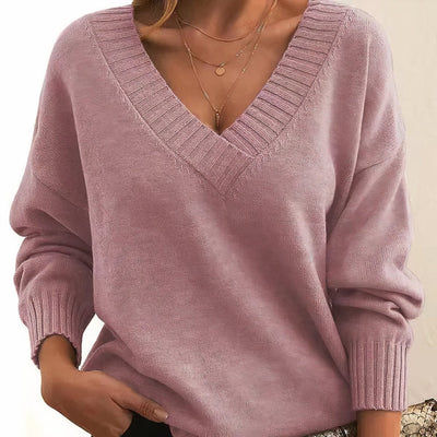 Greta | Damen Langarm V-Ausschnitt Cashmere-Blend Strick Sweater
