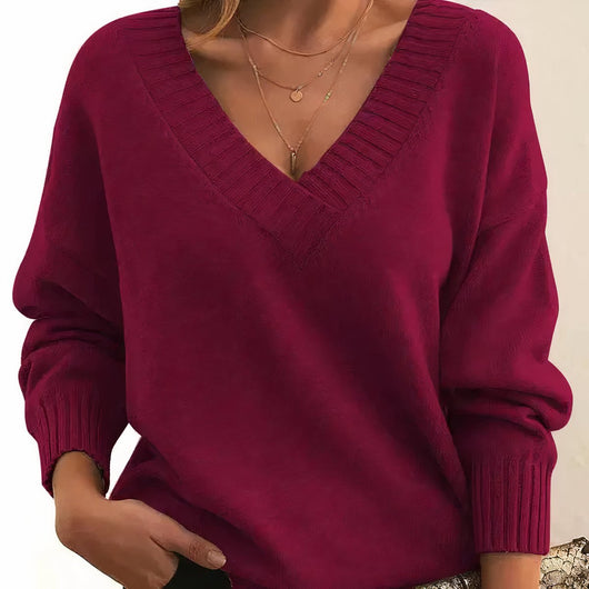 Greta | Damen Langarm V-Ausschnitt Cashmere-Blend Strick Sweater
