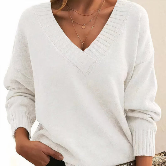 Greta | Damen Langarm V-Ausschnitt Cashmere-Blend Strick Sweater