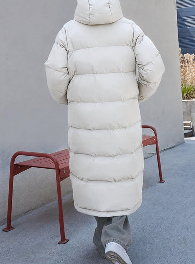 Mia | Damen Lange Gesteppte Winterjacke mit Kapuze