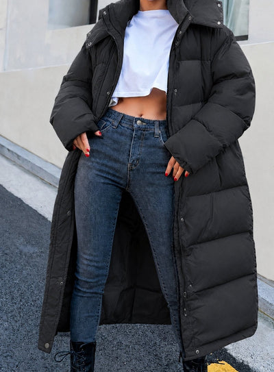 Mia | Damen Lange Gesteppte Winterjacke mit Kapuze