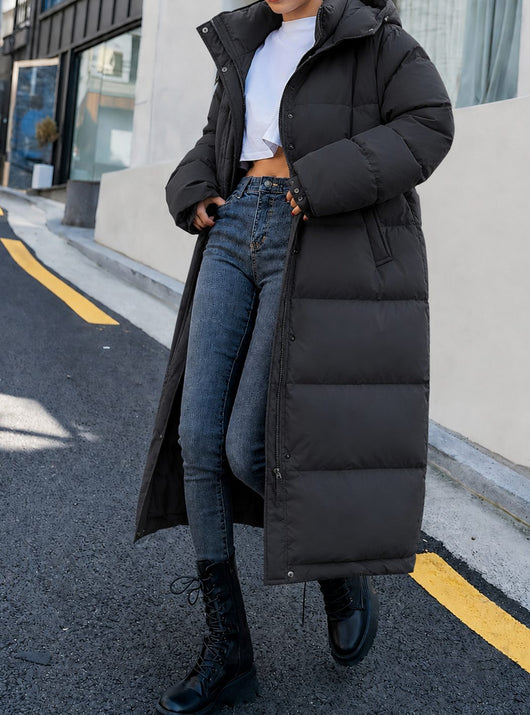 Mia | Damen Lange Gesteppte Winterjacke mit Kapuze