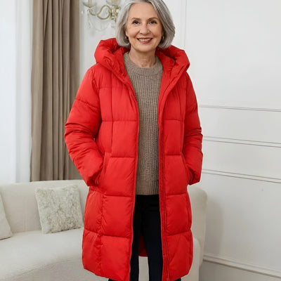 Elisabeth | Damen Langer Gesteppter Wintermantel mit Kapuze Wattiert