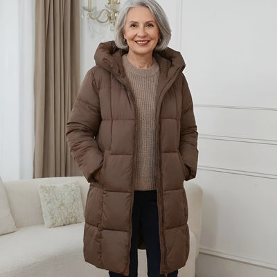 Elisabeth | Damen Langer Gesteppter Wintermantel mit Kapuze Wattiert