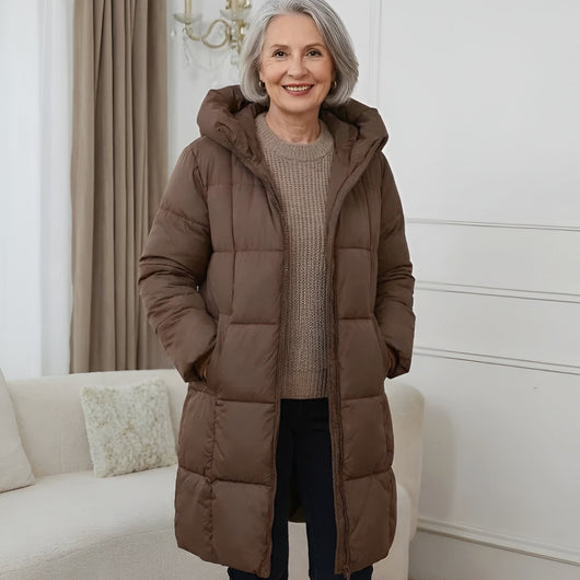 Elisabeth | Damen Langer Gesteppter Wintermantel mit Kapuze Wattiert