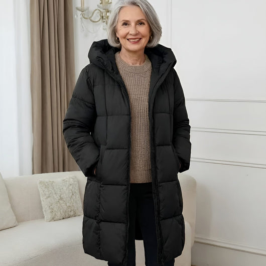 Elisabeth | Damen Langer Gesteppter Wintermantel mit Kapuze Wattiert