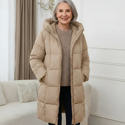 Elisabeth | Damen Langer Gesteppter Wintermantel mit Kapuze Wattiert
