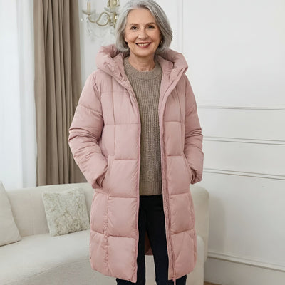 Elisabeth | Damen Langer Gesteppter Wintermantel mit Kapuze Wattiert