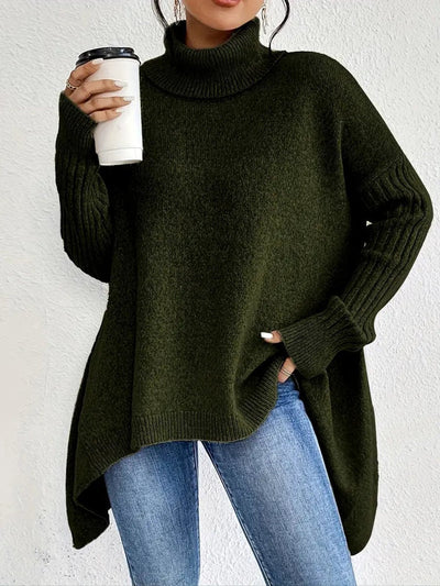 Greta | Damen Oversized Turtleneck Sweater mit geripptem Rollkragen und verlängertem Saum