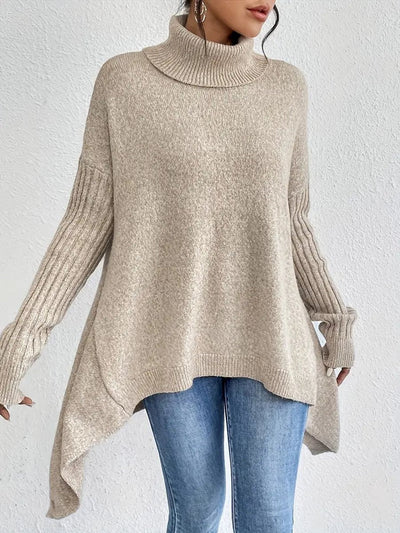 Greta | Damen Oversized Turtleneck Sweater mit geripptem Rollkragen und verlängertem Saum