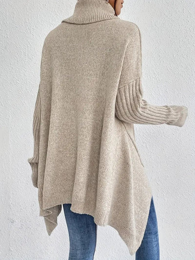 Greta | Damen Oversized Turtleneck Sweater mit geripptem Rollkragen und verlängertem Saum