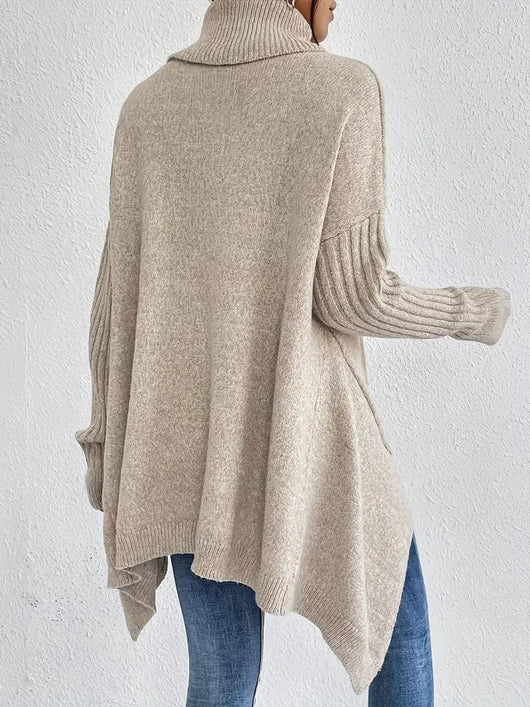 Greta | Damen Oversized Turtleneck Sweater mit geripptem Rollkragen und verlängertem Saum