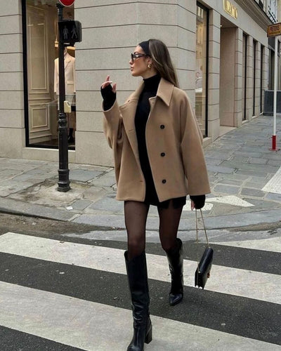Marie | Damen Oversized Wollmantel mit Knopfverschluss in Herbstfarben