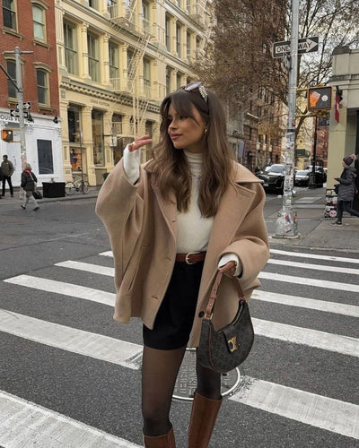 Marie | Damen Oversized Wollmantel mit Knopfverschluss in Herbstfarben