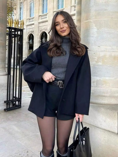 Marie | Damen Oversized Wollmantel mit Knopfverschluss in Herbstfarben