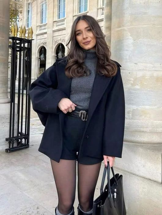 Marie | Damen Oversized Wollmantel mit Knopfverschluss in Herbstfarben