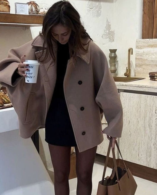 Marie | Damen Oversized Wollmantel mit Knopfverschluss in Herbstfarben