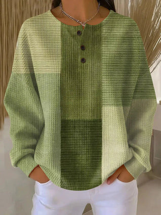 Annika | Damen Relaxed-Fit Colourblock Waffelstrick Henley Pullover