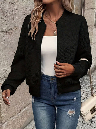 Annika | Damen Steppjacke leichte Zip-Up Bomberjacke strukturierter Stoff