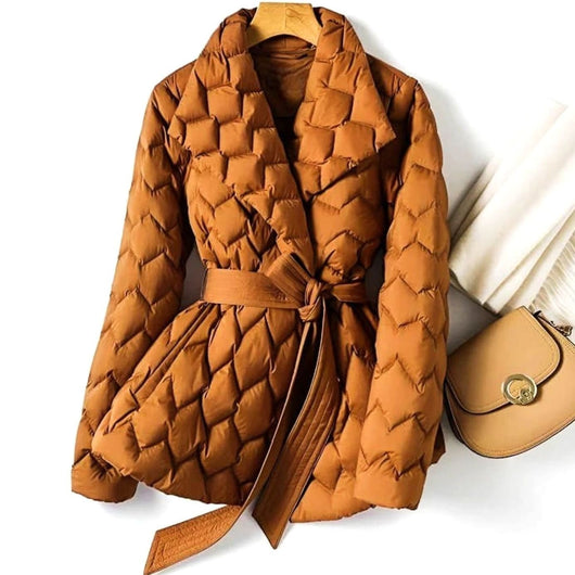 Marlene | Damen Steppjacke mit Bindegürtel und Rautensteppung