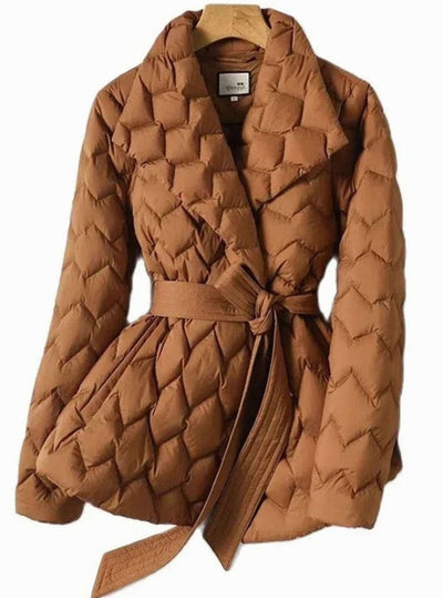 Katharina | Damen Steppjacke mit Gürtel Tailliert Wattierter Wintermantel