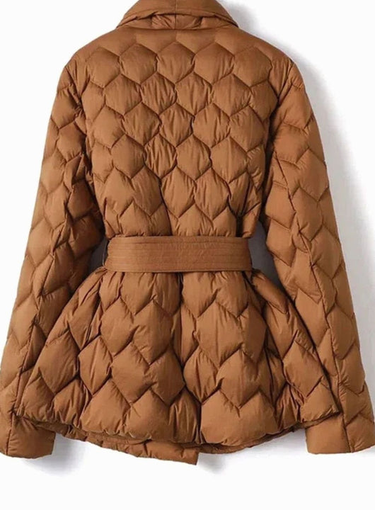 Katharina | Damen Steppjacke mit Gürtel Tailliert Wattierter Wintermantel