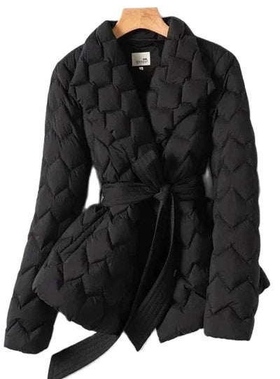 Katharina | Damen Steppjacke mit Gürtel Tailliert Wattierter Wintermantel